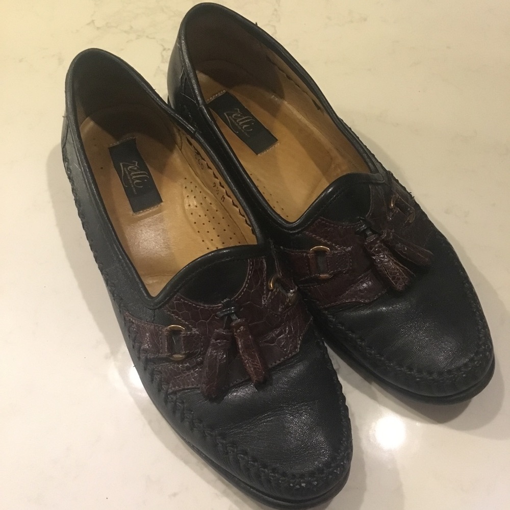 ZELLI ITALIA leather and ostrich tassel loafer 9.5